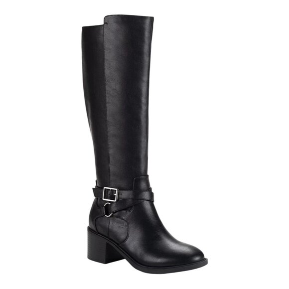 Style & Co. Uticaa Belt Heel Riding Boots Black Faux Leather 5.5M MSRP $89 - Picture 1 of 6